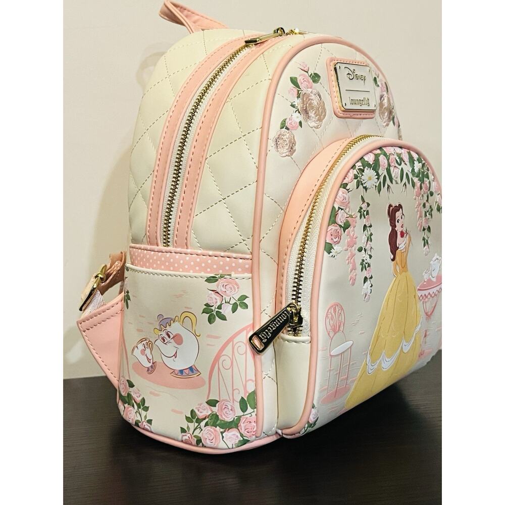 Loungefly Disney Beauty and The Beast Quilted Belle Mini Backpack Wallet Set - Picture 3 of 9